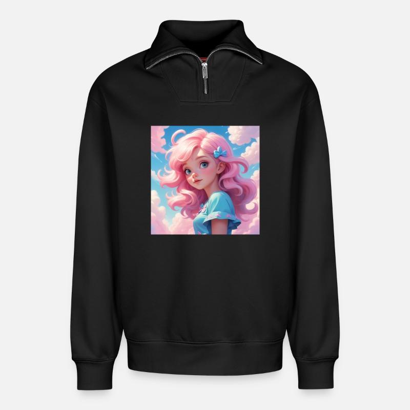 Fille - Sweat unisexe décontracté en coton biologique à demi-zip – de SPREAD - noir