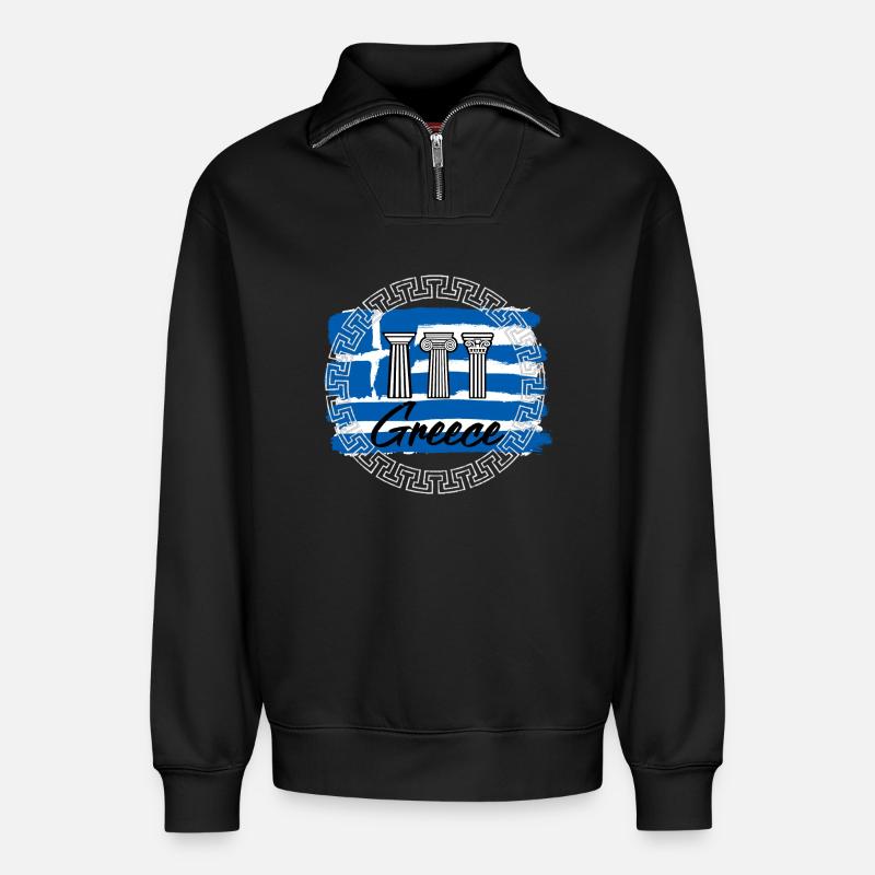 Grèce - Sweat unisexe décontracté en coton biologique à demi-zip – de SPREAD - noir