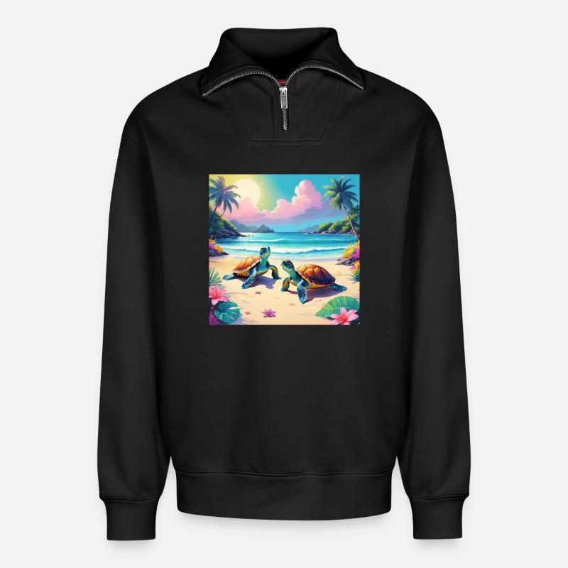 Schildkröten - Relaxed Unisex Organic Half Zip Sweatshirt – von SPREAD - Schwarz