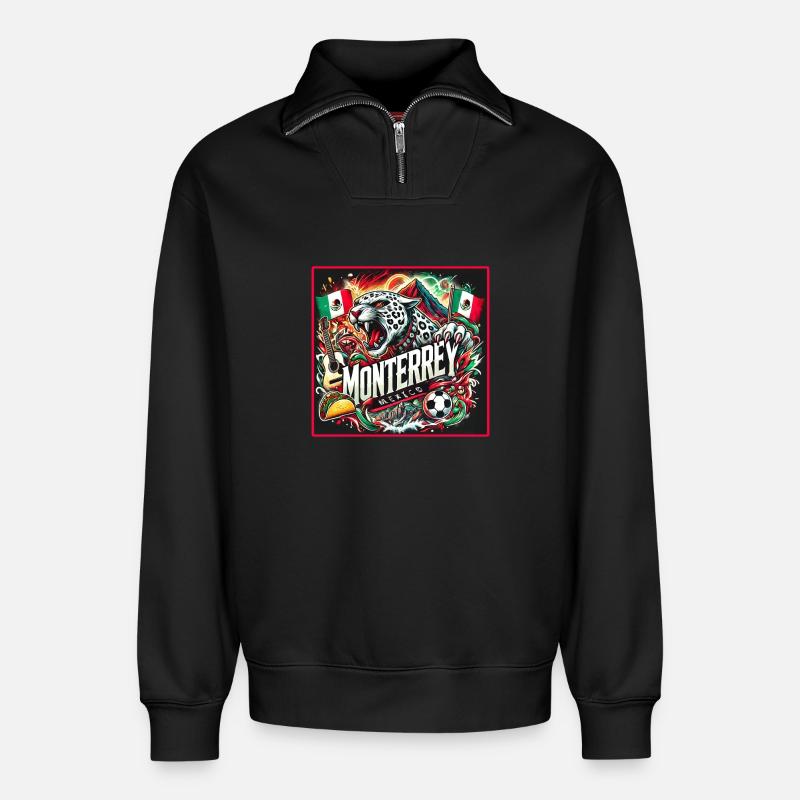 Monterrey Mexiko Städte Design - Relaxed Unisex Organic Half Zip Sweatshirt – von SPREAD - Schwarz