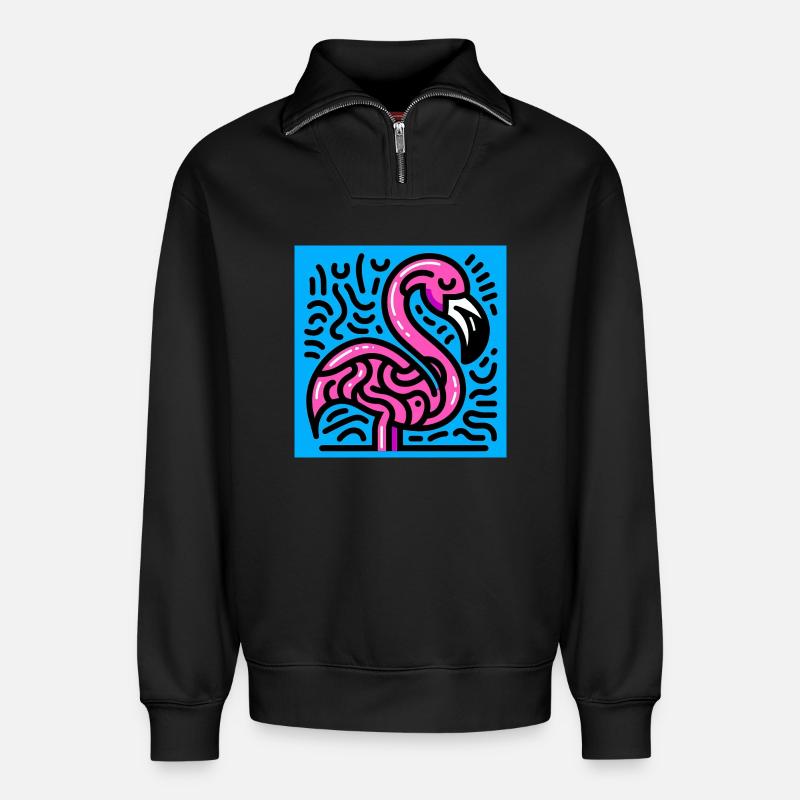Flamingo - Relaxed Unisex Organic Half Zip Sweatshirt – von SPREAD - Schwarz