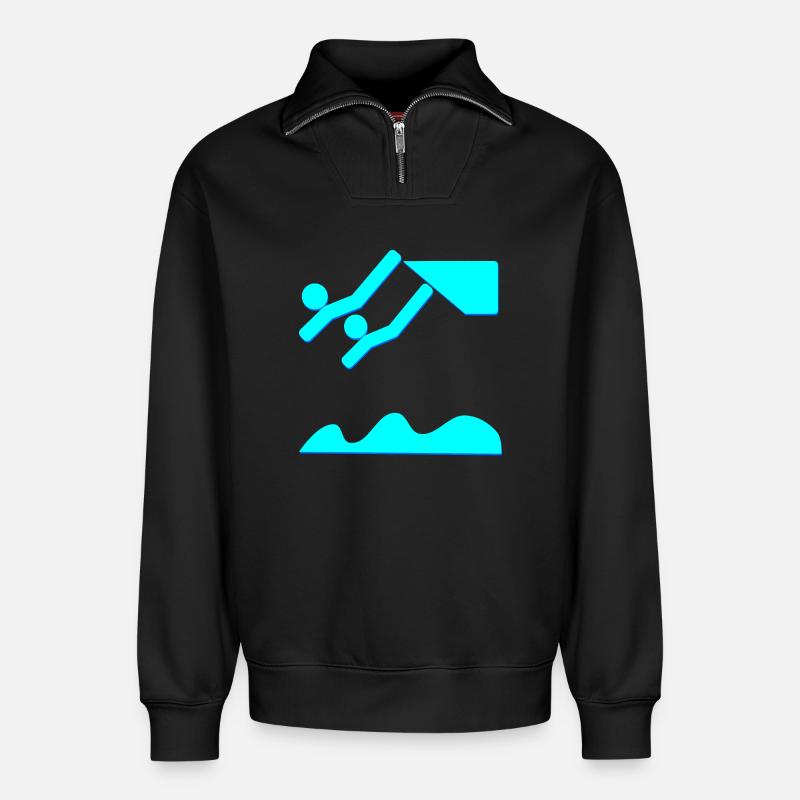 SYNCHRONIZED DIVING DIVING DIVING - Relaxed Unisex Organic Half Zip Sweatshirt – by SPREAD - black