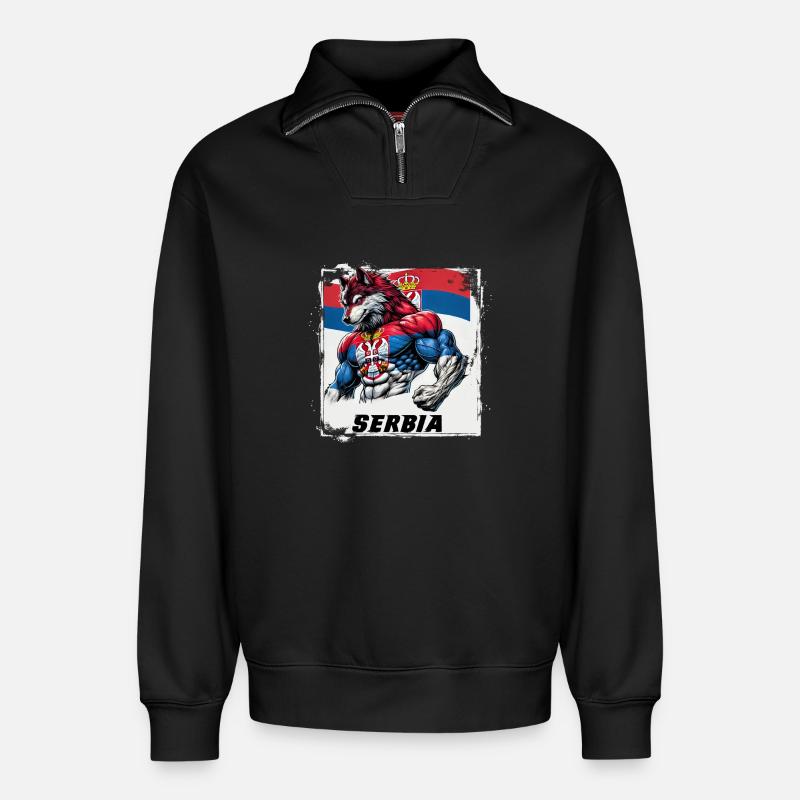 Serbien Wolf Flaggen Design - Relaxed Unisex Organic Half Zip Sweatshirt – von SPREAD - Schwarz
