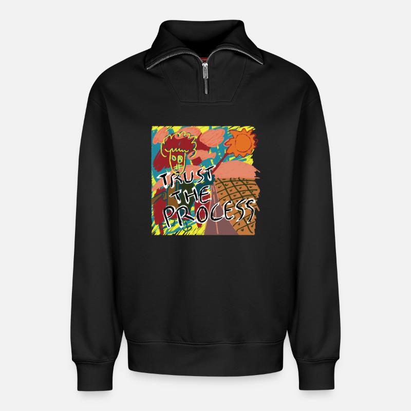 Trust the process - Relaxed Unisex Organic Half Zip Sweatshirt – by SPREAD - black
