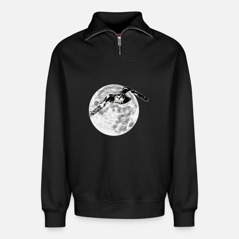 Eule vor Mond - Relaxed Unisex Organic Half Zip Sweatshirt – von SPREAD - Schwarz