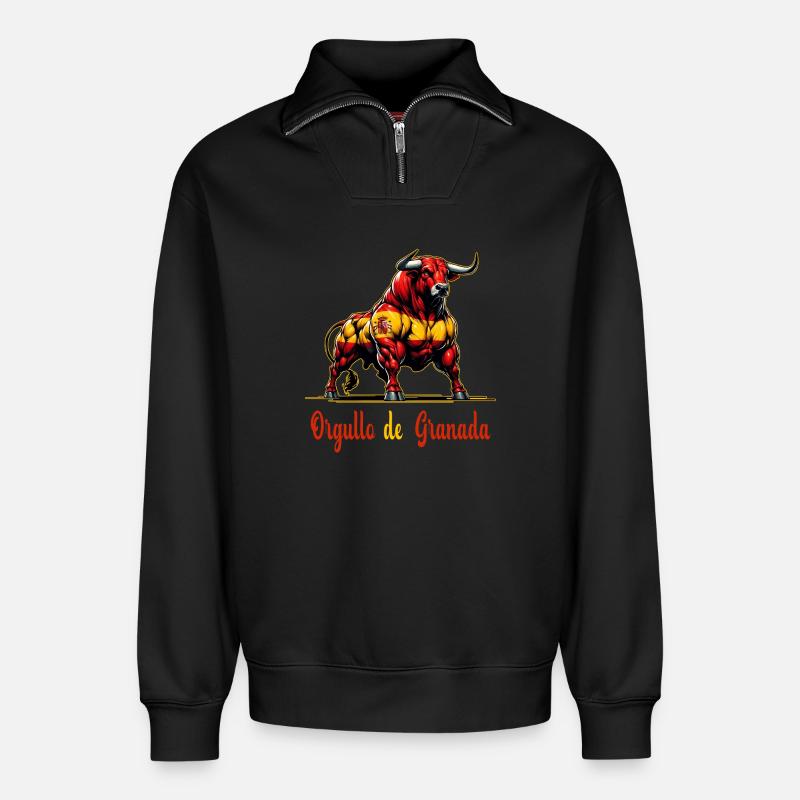 Der Stolz Granada Flagge Design - Relaxed Unisex Organic Half Zip Sweatshirt – von SPREAD - Schwarz