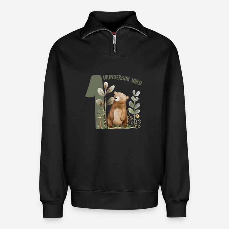 Wunderbar Wild Bärwald Illustration - Relaxed Unisex Organic Half Zip Sweatshirt – von SPREAD - Schwarz