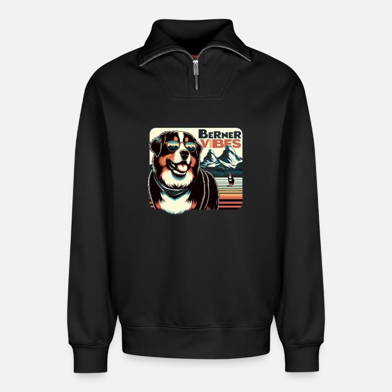 Berner Sennenhund - Relaxed Unisex Organic Half Zip Sweatshirt – von SPREAD - Schwarz