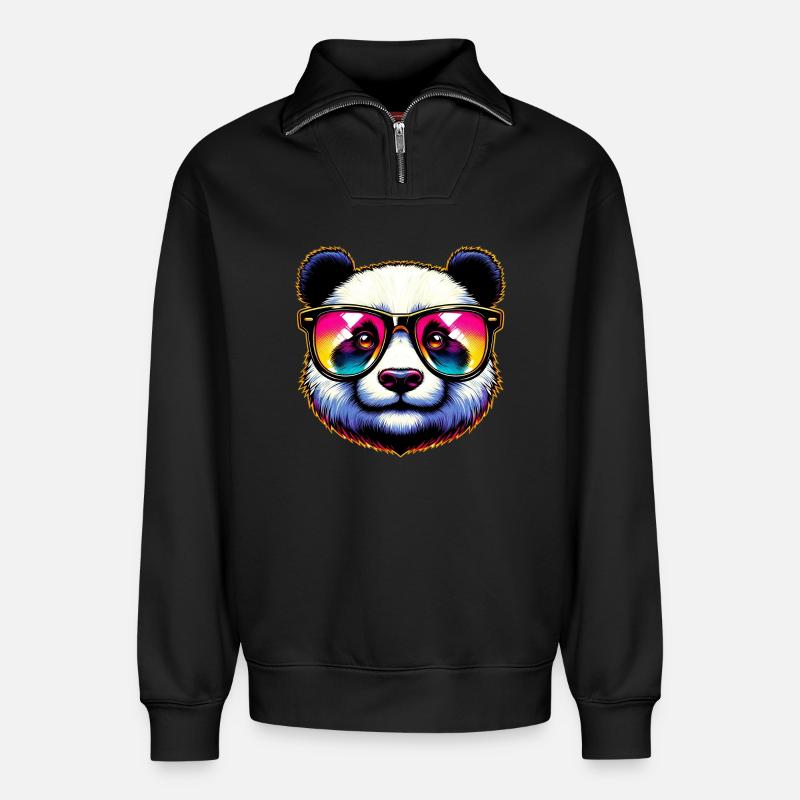 Panda mit Sonnenbrille - Relaxed Unisex Organic Half Zip Sweatshirt – von SPREAD - Schwarz