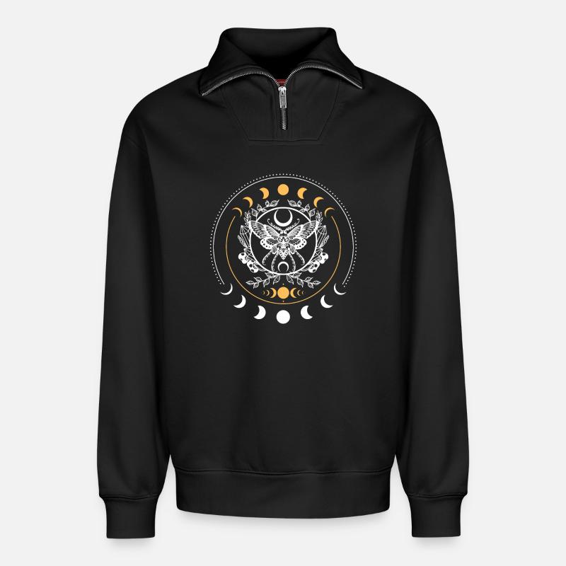 Himmlische Motten-Mandala - Relaxed Unisex Organic Half Zip Sweatshirt – von SPREAD - Schwarz