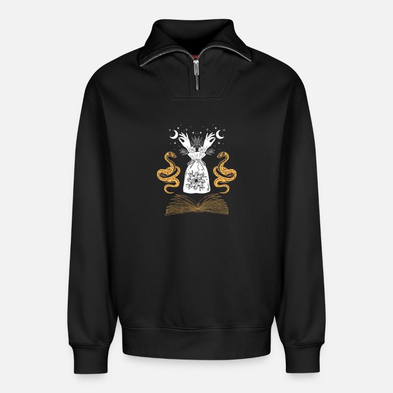 Moonlit Grimoire Serpent Hands - Relaxed Unisex Organic Half Zip Sweatshirt – by SPREAD - black