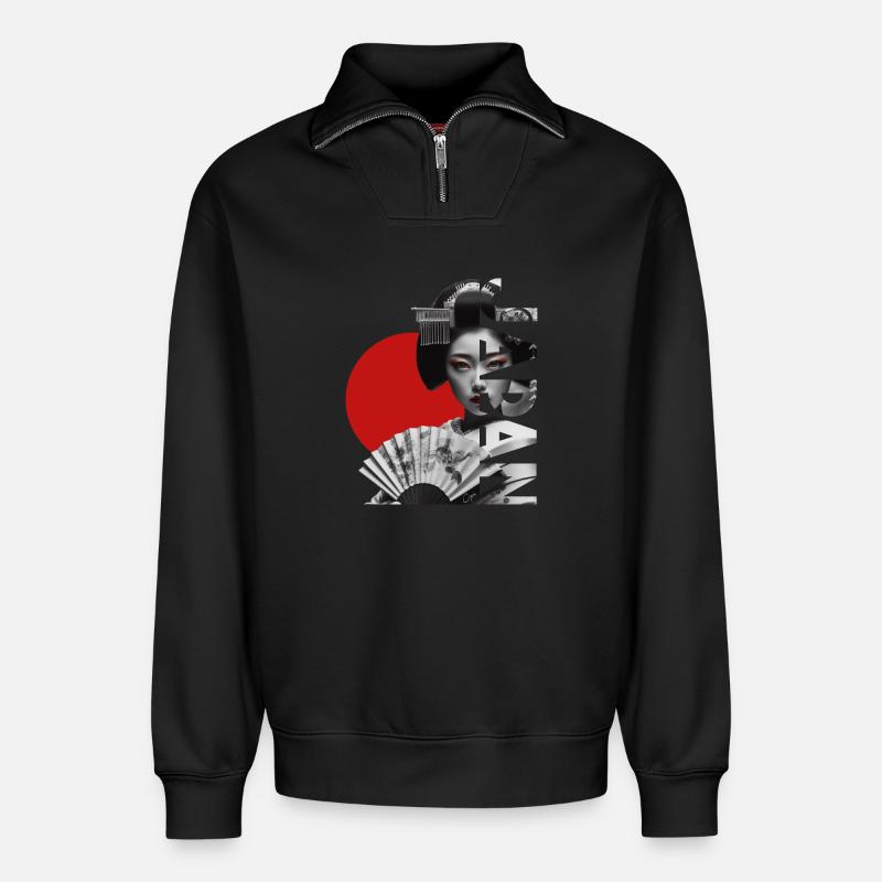 Japan - Relaxed Unisex Organic Half Zip Sweatshirt – von SPREAD - Schwarz