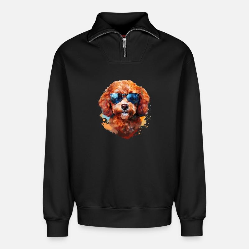 Kleinpudel mit Sonnenbrille - Relaxed Unisex Organic Half Zip Sweatshirt – von SPREAD - Schwarz