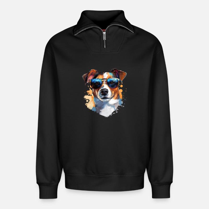 Jack Russel mit Sonnenbrille - Relaxed Unisex Organic Half Zip Sweatshirt – von SPREAD - Schwarz