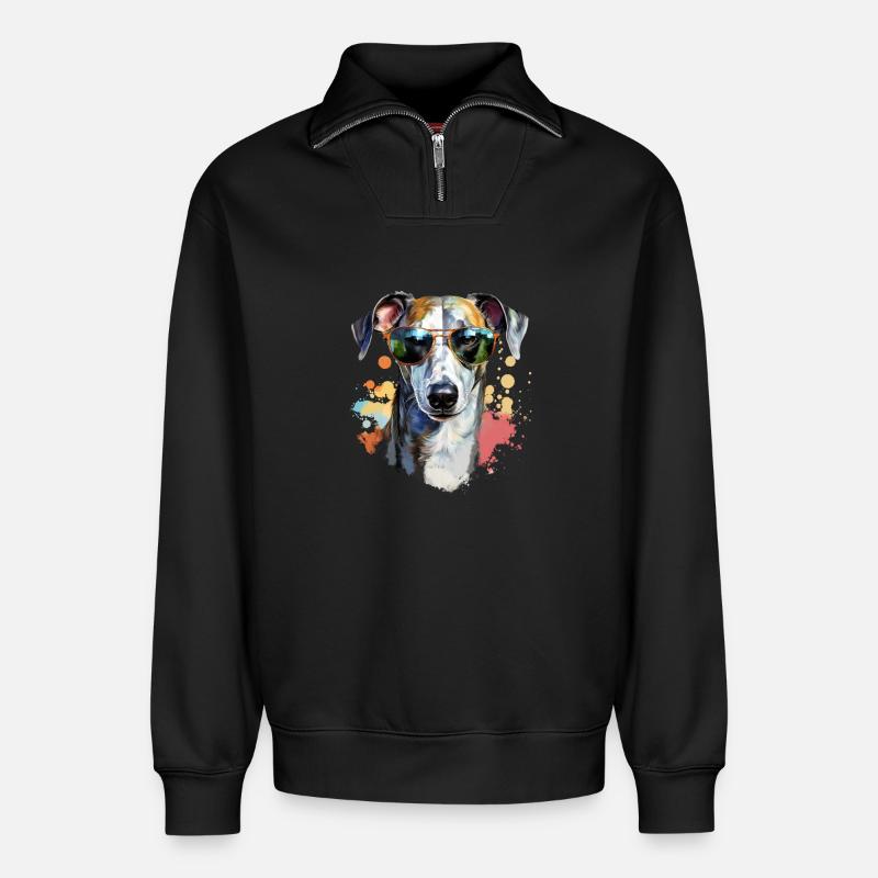 Greyhound mit Sonnenbrille - Relaxed Unisex Organic Half Zip Sweatshirt – von SPREAD - Schwarz