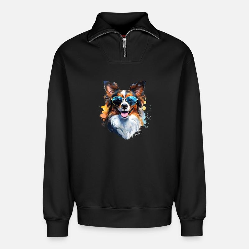 Papillon mit Sonnenbrille - Relaxed Unisex Organic Half Zip Sweatshirt – von SPREAD - Schwarz