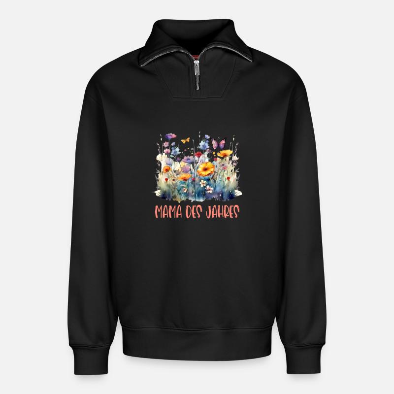 Mama des Jahres! - Relaxed Unisex Organic Half Zip Sweatshirt – von SPREAD - Schwarz