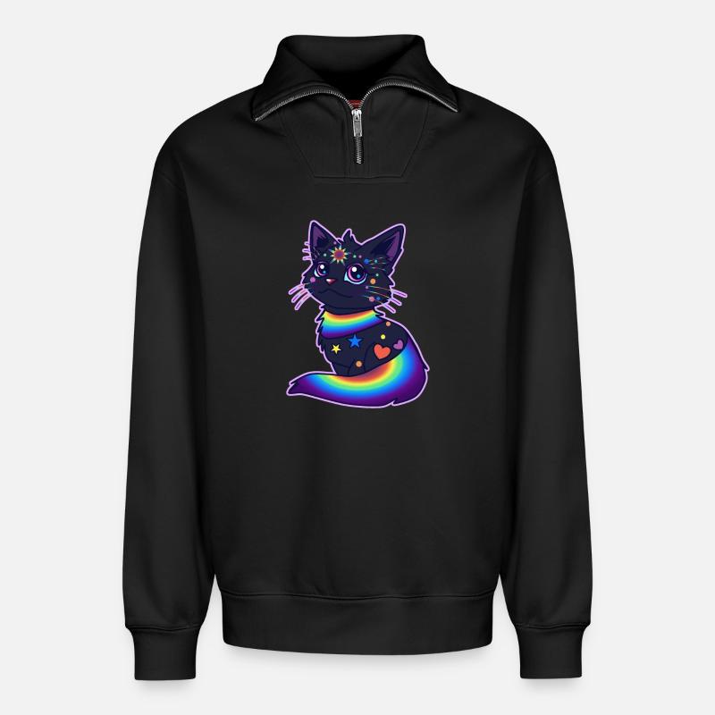 Pride Cat - Relaxed Unisex Organic Half Zip Sweatshirt – von SPREAD - Schwarz