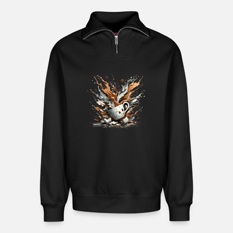 Explodierter Kaffee - 100 % Koffein - Relaxed Unisex Organic Half Zip Sweatshirt – von SPREAD - Schwarz