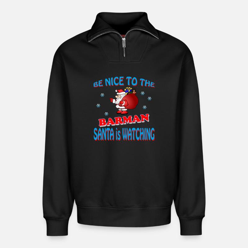 SANTA BARMAN - Relaxed Unisex Organic Half Zip Sweatshirt – von SPREAD - Schwarz