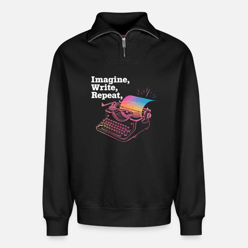 Imaginer, écrire, répéter - Sweat unisexe décontracté en coton biologique à demi-zip – de SPREAD - noir