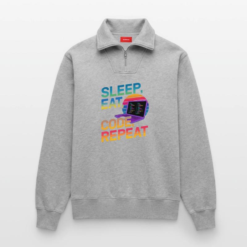 Sleep Eat Code Repeat Gift For Coder Relaxed Unisex Organic Half Zip Sweatshirt – by SPREAD