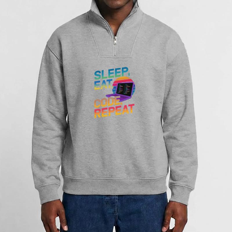 Sleep Eat Code Repeat Gift For Coder Relaxed Unisex Organic Half Zip Sweatshirt – by SPREAD