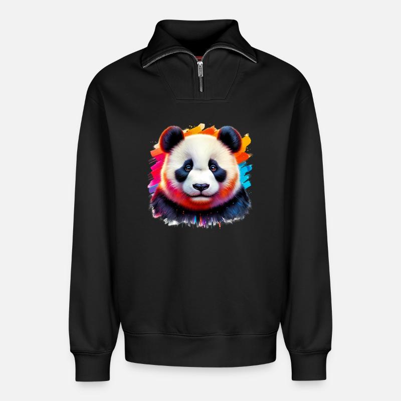 Panda - Relaxed Unisex Organic Half Zip Sweatshirt – von SPREAD - Schwarz