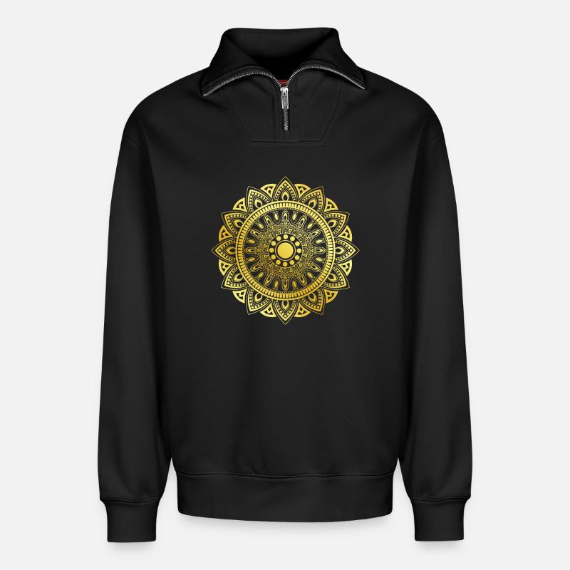 Goldenes Mandala - Relaxed Unisex Organic Half Zip Sweatshirt – von SPREAD - Schwarz