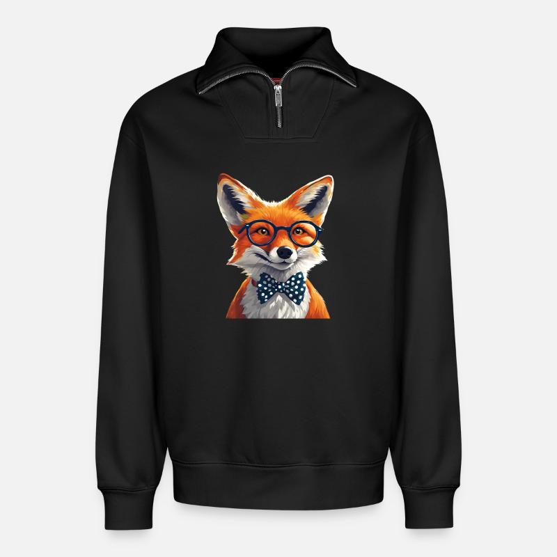 Eleganter Fuchs mit Brille und Fliege - Relaxed Unisex Organic Half Zip Sweatshirt – von SPREAD - Schwarz