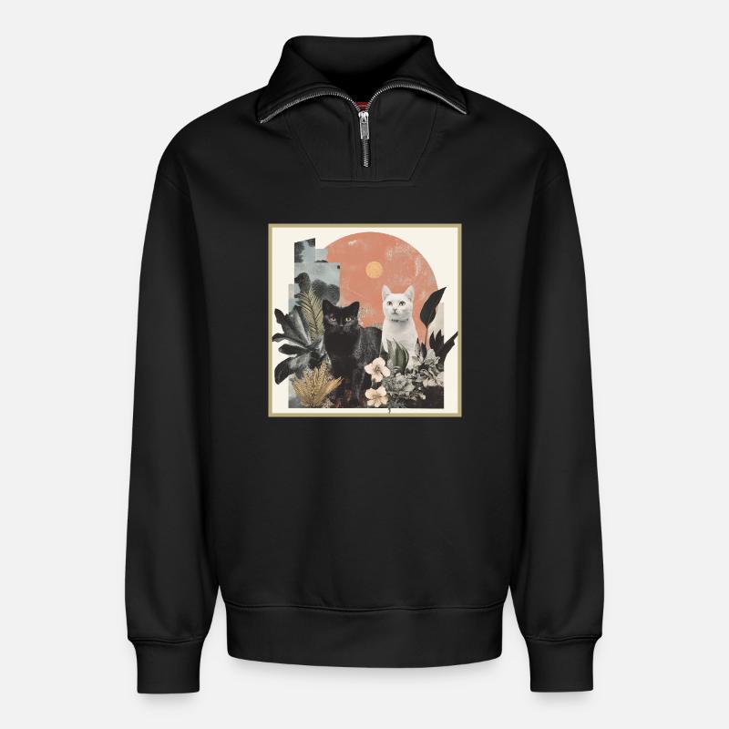 cats collage - Relaxed Unisex Organic Half Zip Sweatshirt – von SPREAD - Schwarz
