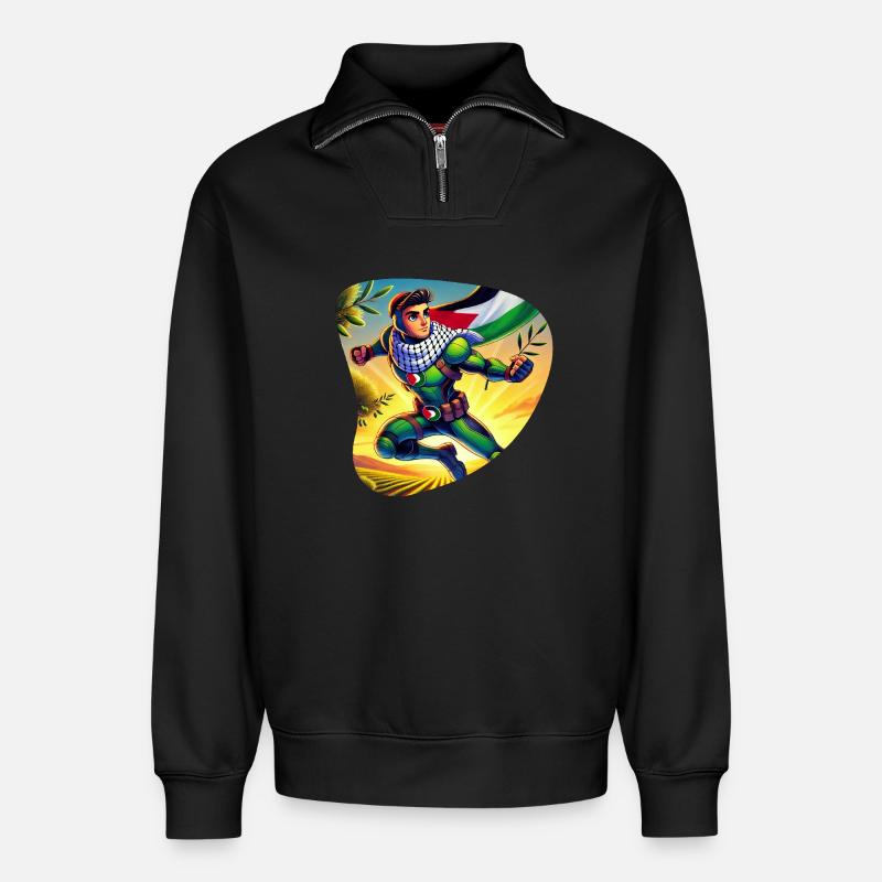 Falastin Hero - Relaxed Unisex Organic Half Zip Sweatshirt – von SPREAD - Schwarz