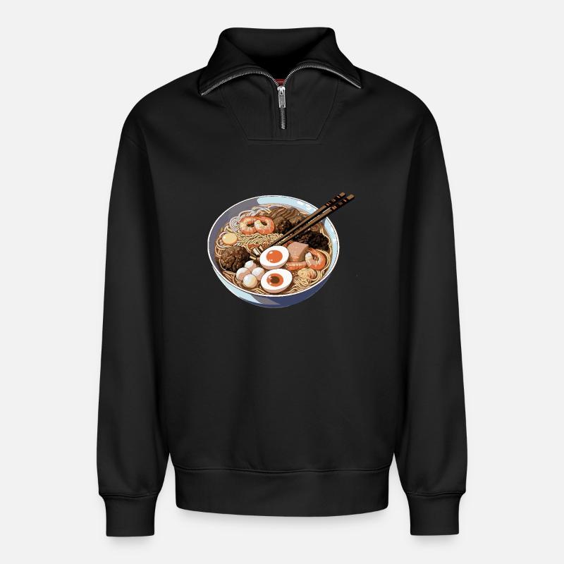 Ramen-Schüssel mit Ei Garnelen - Relaxed Unisex Organic Half Zip Sweatshirt – von SPREAD - Schwarz