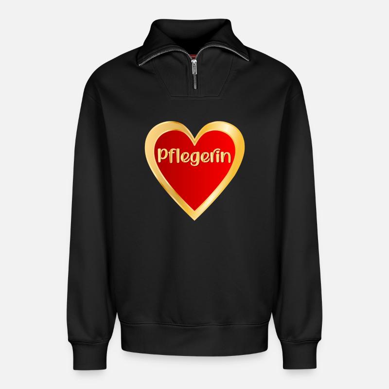 DANKESCHÖN PFLEGE - BERUF PFLEGERIN - Relaxed Unisex Organic Half Zip Sweatshirt – von SPREAD - Schwarz