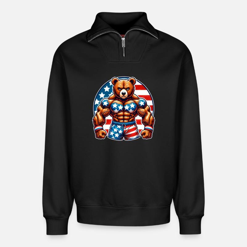 Muscle Bear États-Unis - Sweat unisexe décontracté en coton biologique à demi-zip – de SPREAD - noir