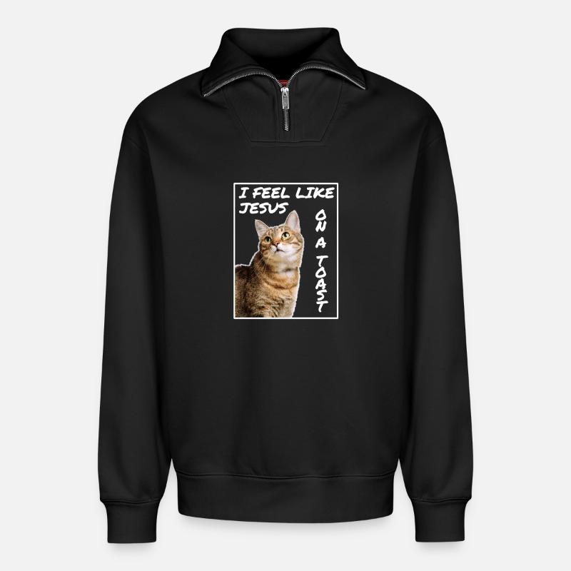 Jésus Chat - Sweat unisexe décontracté en coton biologique à demi-zip – de SPREAD - noir