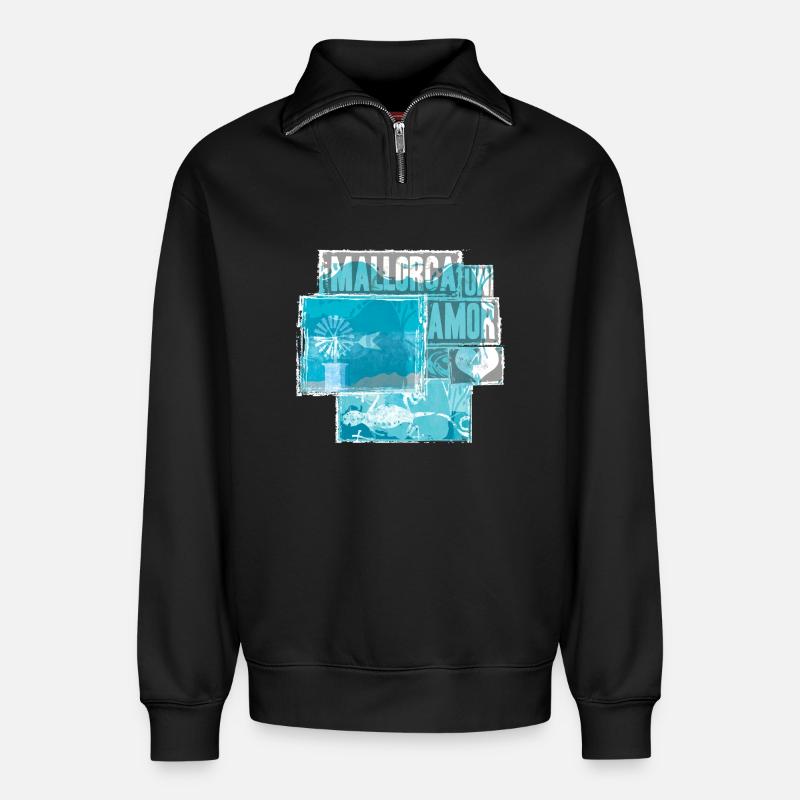Mallorca Liebe - Relaxed Unisex Organic Half Zip Sweatshirt – von SPREAD - Schwarz