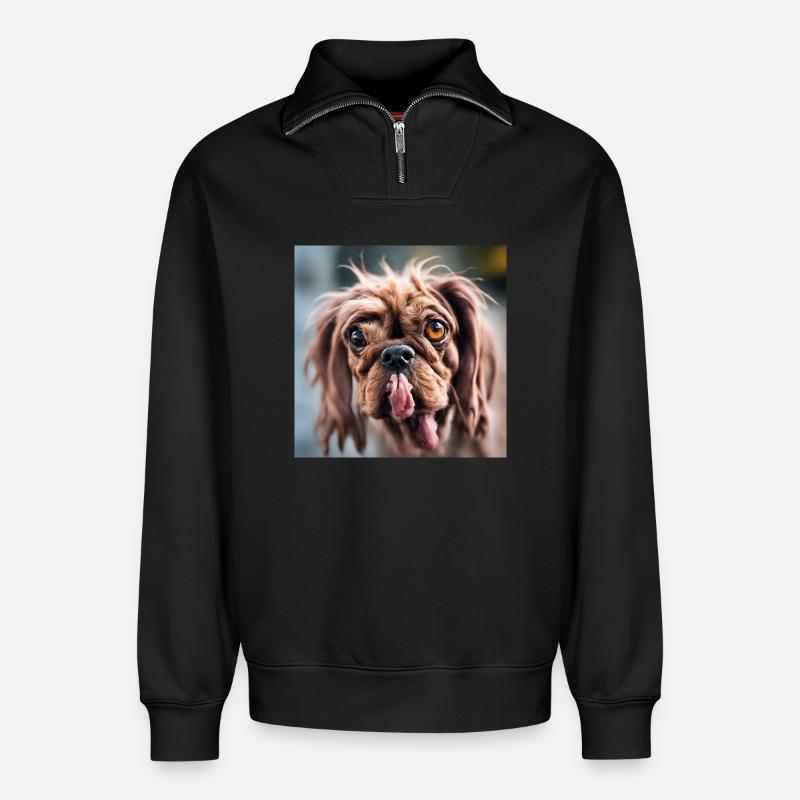 Hässlicher Hund - Relaxed Unisex Organic Half Zip Sweatshirt – von SPREAD - Schwarz