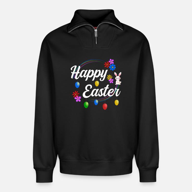 Happy Easter - Relaxed Unisex Organic Half Zip Sweatshirt – von SPREAD - Schwarz