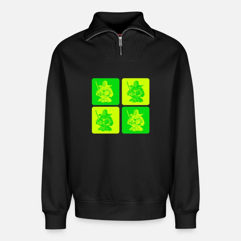 Pop Art Kendo Samurai - Relaxed Unisex Organic Half Zip Sweatshirt – von SPREAD - Schwarz
