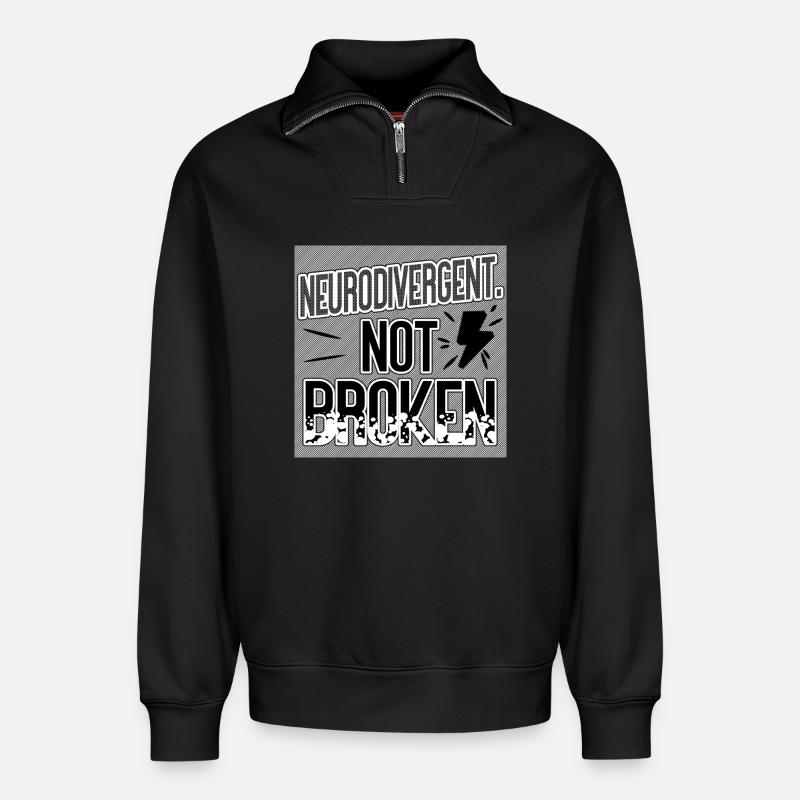 Neurodivergent Not Broken – Neurodiversity Pride - Relaxed Unisex Organic Half Zip Sweatshirt – von SPREAD - Schwarz