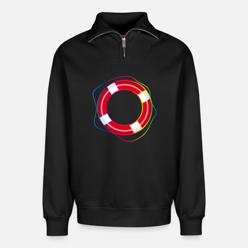 Rettungsring mit Regenbogen-Seil –Maritimes Symbol - Relaxed Unisex Organic Half Zip Sweatshirt – von SPREAD - Schwarz