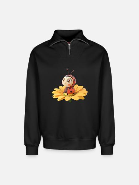 Cute ladybug on a flower - Relaxed Unisex Organic Half Zip Sweatshirt – by SPREAD - black