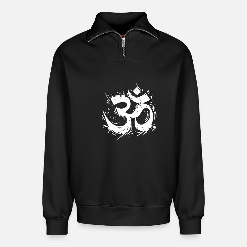 Om-Symbol im dynamischen Grunge-Design - Relaxed Unisex Organic Half Zip Sweatshirt – von SPREAD - Schwarz