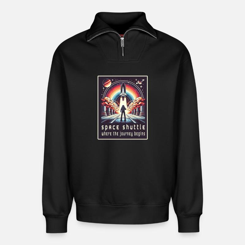 Navette spatiale - Le voyage commence - Sweat unisexe décontracté en coton biologique à demi-zip – de SPREAD - noir
