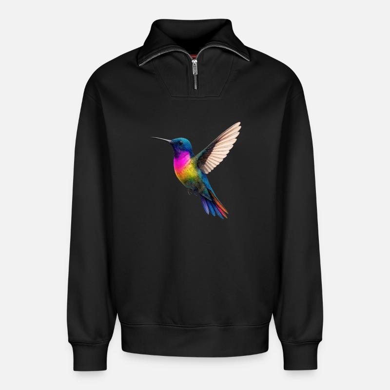 Lebendiges Regenbogen-Kolibri-Design - Relaxed Unisex Organic Half Zip Sweatshirt – von SPREAD - Schwarz