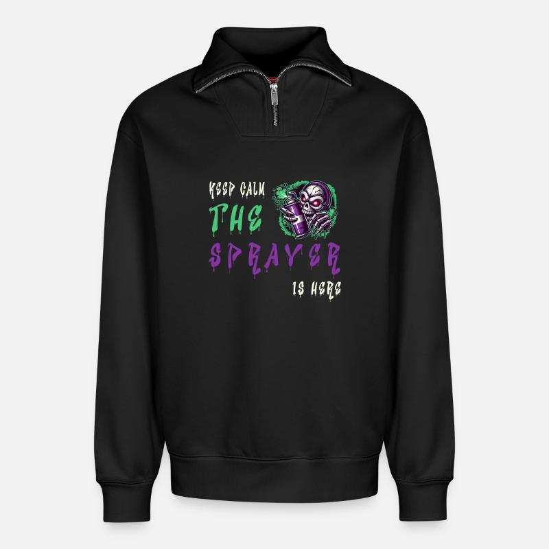 Keep Calm – The Sprayer - Relaxed Unisex Organic Half Zip Sweatshirt – von SPREAD - Schwarz