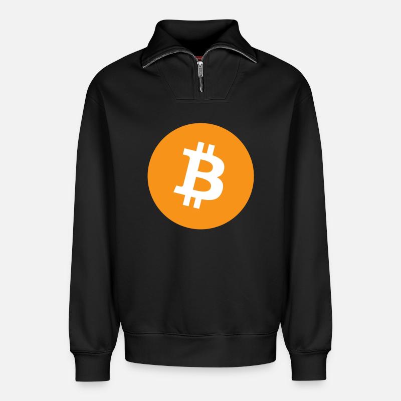 Bitcoin Logo - Relaxed Unisex Organic Half Zip Sweatshirt – by SPREAD - black