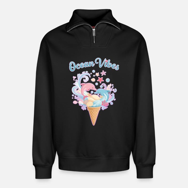 Eiscreme & Delfine Design 🍦🐬🐬 - Relaxed Unisex Organic Half Zip Sweatshirt – von SPREAD - Schwarz
