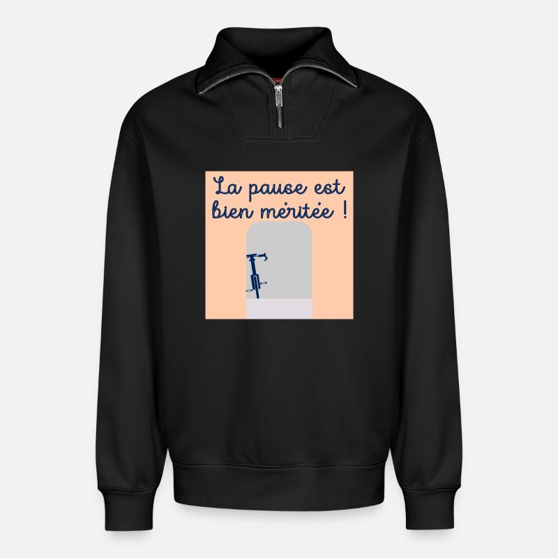 Rad-Rad-Pause - Relaxed Unisex Organic Half Zip Sweatshirt – von SPREAD - Schwarz